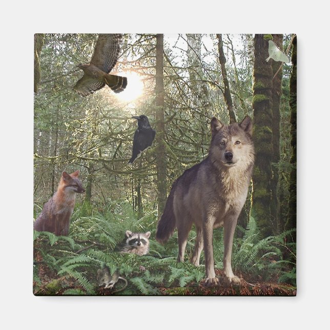 Aimant Cadeaux d'animaux forestiers (Devant)