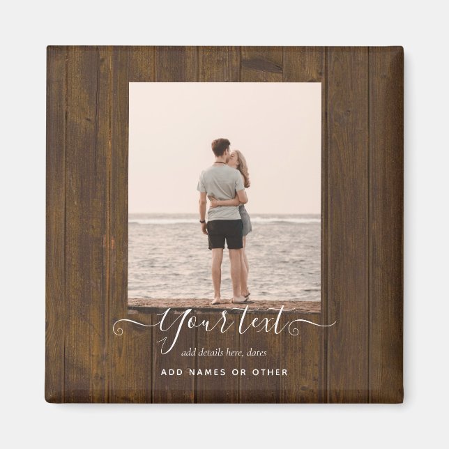 Aimant Cadeaux de photo rustique Texte personnalisé Famil (Devant)