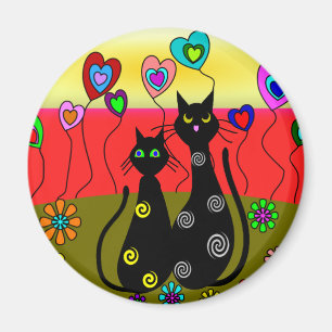 Aimant Cadeaux noirs d'art d'amoureux de les chats