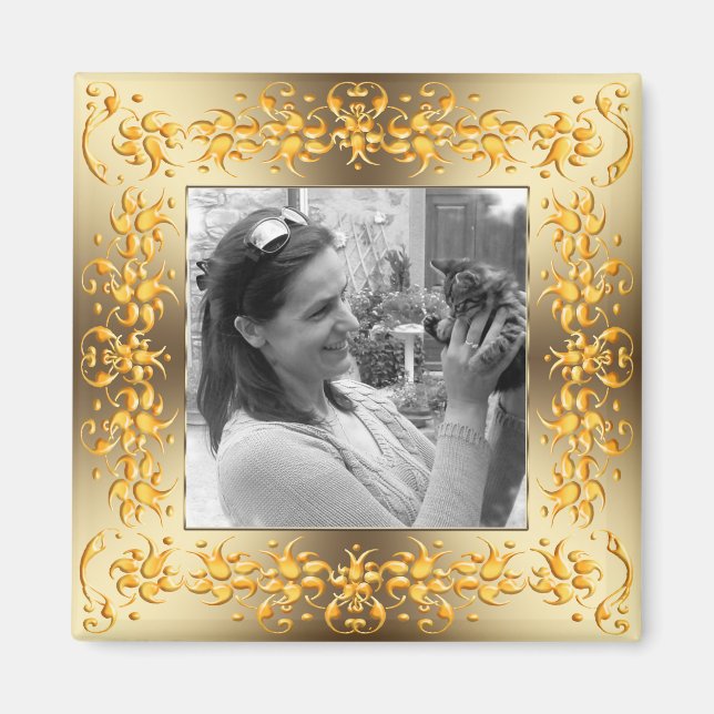 Aimant cadre doré baroque rétro floral. texte. (Devant)