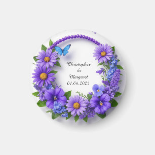 Aimant Cadre floral de mariage avec des fleurs colorées