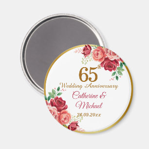Aimant Cadre floral doré pour les 65 ans de mariage
