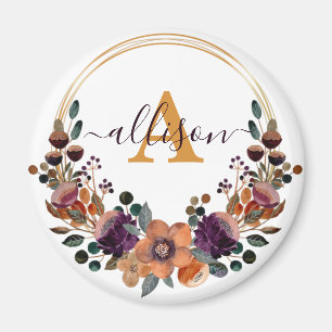 Aimant Cadre floral personnalisé bordeaux et or  