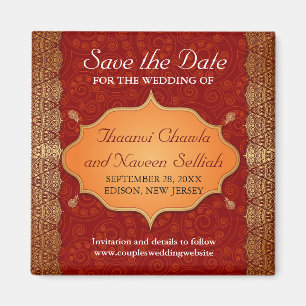 Aimant Cadre indien de bordure dorée Enregistrer la date