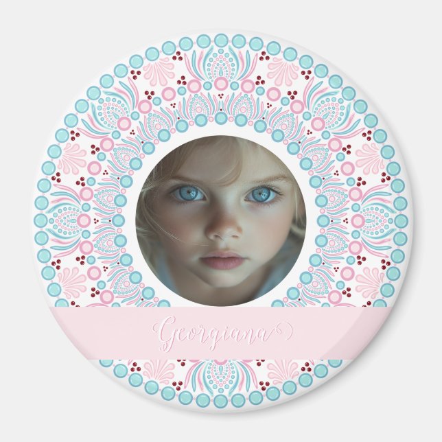 Aimant Cadre personnalisé Pastel rose et bleu Mandala (Devant)