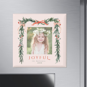 Aimant Cadre photo de Noël rouge joyeux Fête rose