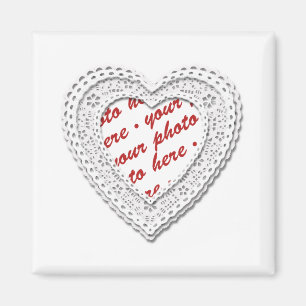 Aimant Cadre photo du coeur en lacet blanc