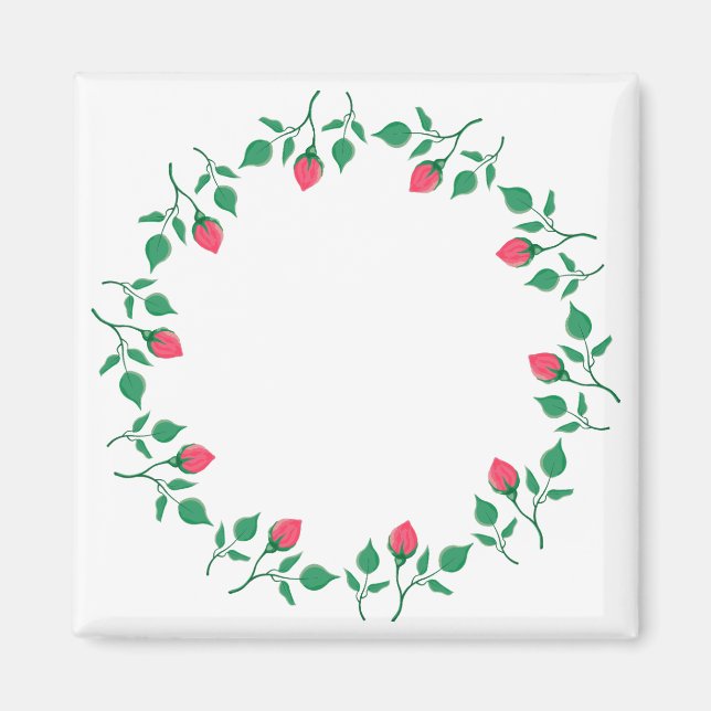 Aimant Cadre rond fleuri avec fleurs roses (Devant)