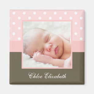 Aimant Cadre rose de photo de bébé de pois
