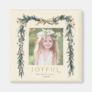 Aimant Cadres de Noël Gold et Green Photo Joyful Ivory