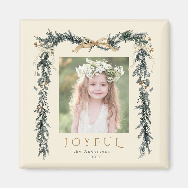 Aimant Cadres de Noël Gold et Green Photo Joyful Ivory (Devant)