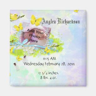 Aimant Cadres photo pour bébé à l’oiseau jaune et aux pap