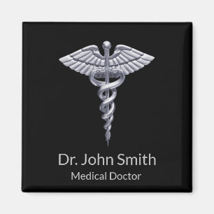 Aimant Caducée d'argent Médicale sur noir