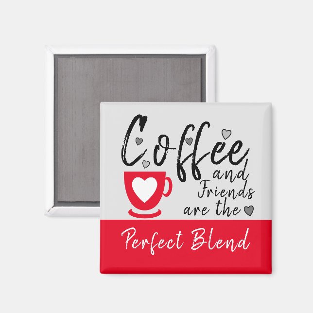 Aimant Café et amis aiment le coeur rouge (Recto/Verso)