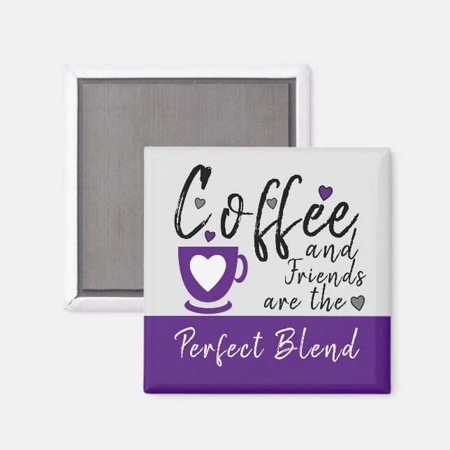 Aimant Café et amis aiment les coeurs violet (Recto/Verso)