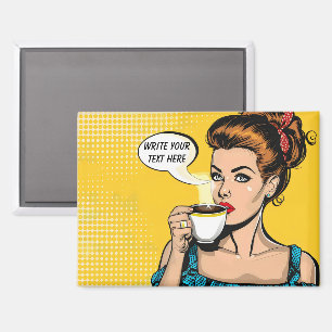 Aimant Café femme rétro personnalisable