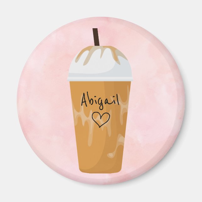 Aimant Café glacé chic personnalisé tendance rose (Devant)