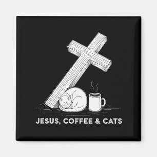 Aimant Café Jésus Chats Drôle Mignon Design Amoureux de J