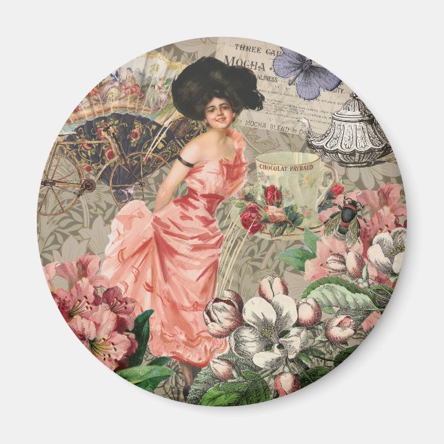 Aimant Café Lady Victorian Femme Rose Classy (Devant)
