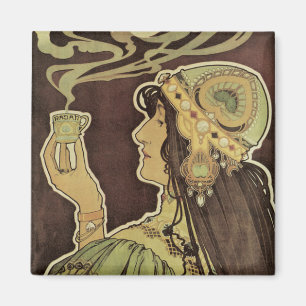 Aimant Café Rajah Art Nouveau vintage, femme avec du café