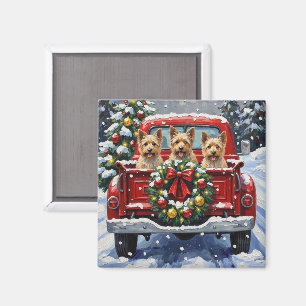 Aimant Cairn Terrier Noël Camion Rouge Fêtes