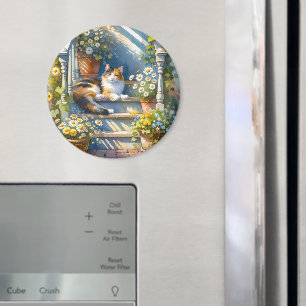 Aimant Calico Chat sur Porc Floral Cottagecore