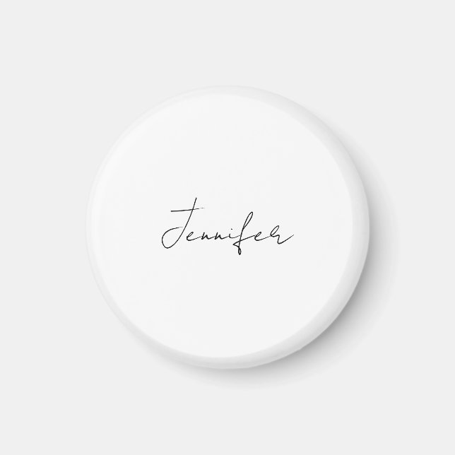 Aimant Calligraphie Élégant Noir Blanc Simple Nom (Devant)