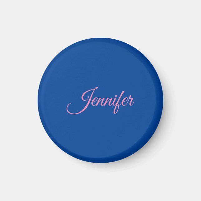 Aimant Calligraphie Elegant rose Bleu Nom personnalisé (Devant)