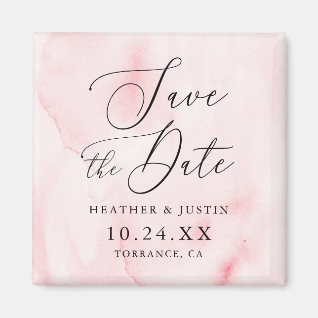 Aimant Calligraphie rose aquarelle Mariage Enregistrer le (Devant)