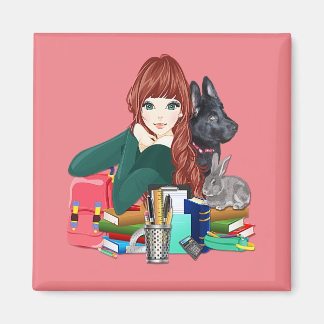 Aimant Camarades d'études scolaires Furry Friends Magnet, (Devant)
