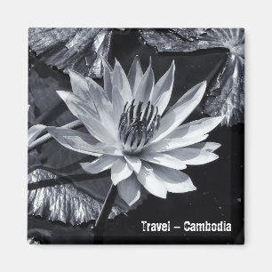 Aimant Cambodge - Lotus Flower BW (Fridge Magnet)