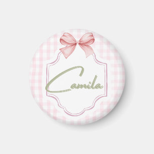 Aimant Camila Baby Girl Nursery Bow&En vichy personnalisé