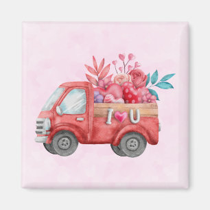 Aimant Camion d'amour mignon avec Coeur Cargo Aquarelle