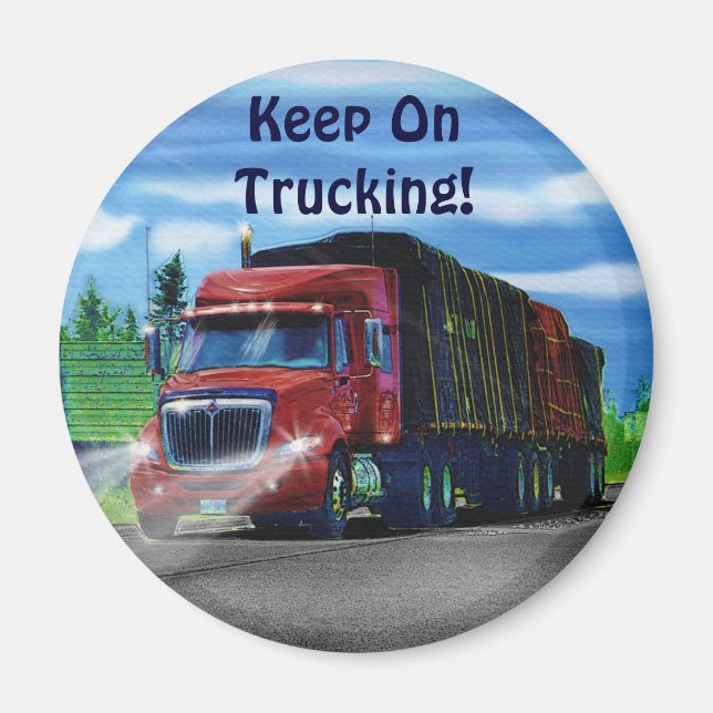 Aimant Camion de fret rouge pour enfants et camionneurs (Devant)