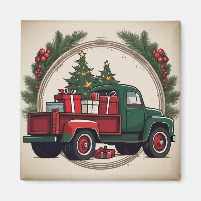 Aimant Camion de Noël avec arbres et cadeaux (Devant)