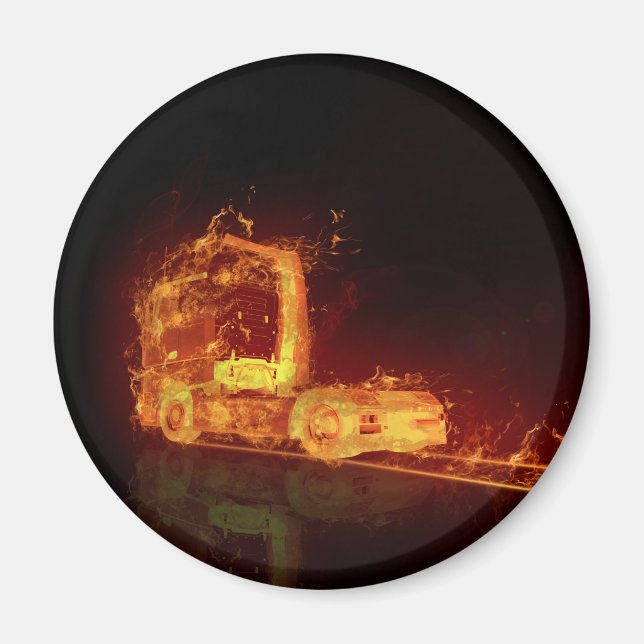Aimant Camion feu rouge dans les flammes d'incendie (Devant)