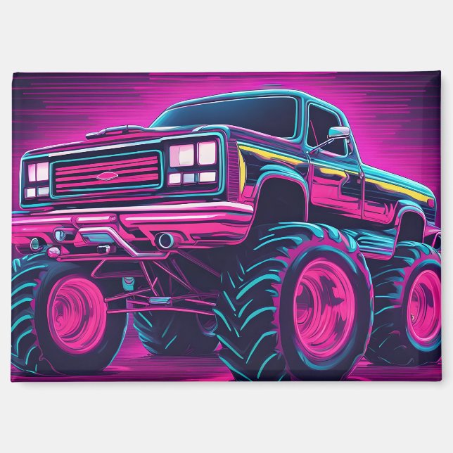 Aimant Camion Monstre Synthwave (Recto)