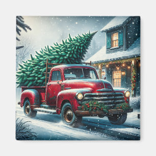 Aimant Camion vintage avec arbre de Noël Personnalisé