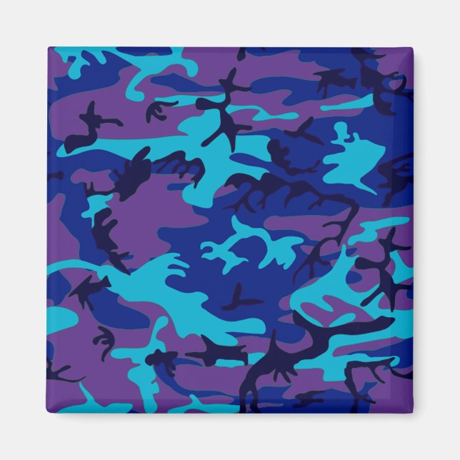 Aimant Camouflage bleu foncé et Motif violet (Devant)