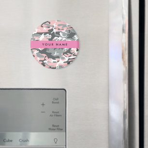 Aimant Camouflage rose et gris Votre nom Personnalisez