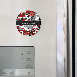 Aimant Camouflage rouge et gris Votre nom Personnaliser