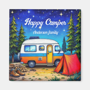 Aimant Camping Camper Blue Green Nature Randonnée