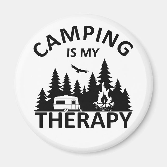 Aimant Camping est ma thérapie drôle slogan de camper (Devant)