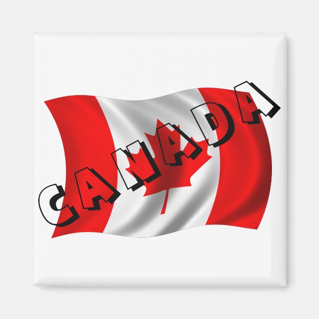 Aimant CANADA Texte sur le drapeau canadien (Devant)