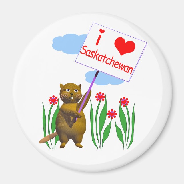 Aimant Canadian Beaver Loves Saskatchewan (Devant)