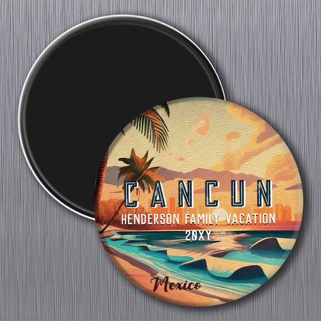 Aimant Cancún Mexique Palm Tree Sunset Voyage Souvenir (Créateur téléchargé)