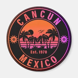 Aimant Cancun Mexique Palm Trees Vintage voyage Souvenirs