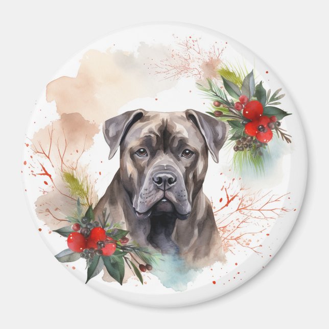 Aimant Cane Corso Christmas Wreath Festive Pup (Devant)