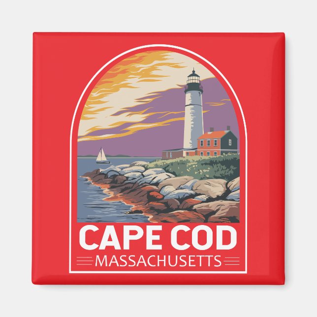 Aimant Cape Cod Massachusetts Emblème d'art de voyage (Devant)