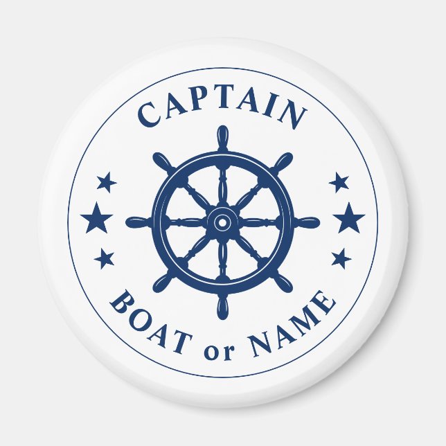 Aimant Capitaine Votre Nom De Bateau Navires Roue Helm Ma (Devant)